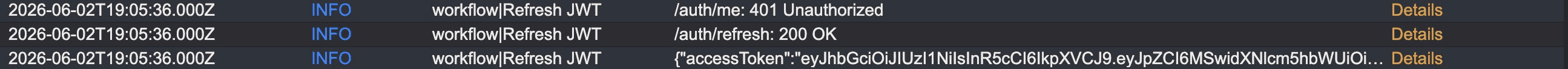 Workflow log output.